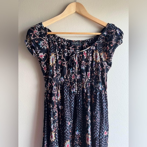 Anthropologie Lola P. Women Floral Mini Short Sleeve Dress Small Brown Boho - Picture 2 of 9
